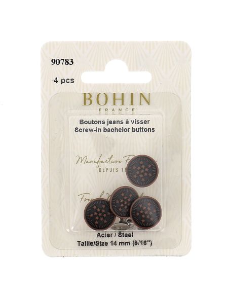 Box of 4 bronze screw-on jean buttons, 14 mm, Bohin