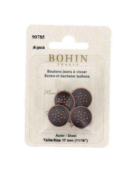 Box of 4 screw-on jean buttons 17 mm bronze Bohin