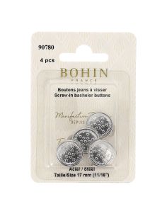 Box of 4 screw-on jean buttons 17 mm silver Bohin