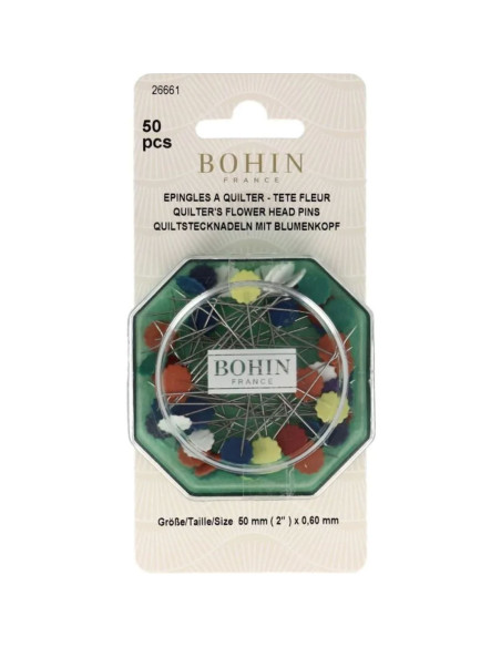 Box of 50 Bohin plastic flower head quilting pins
