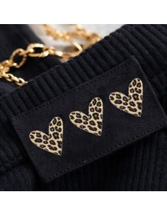 Set of 5 woven sew-on labels - 3 leopard hearts 2
