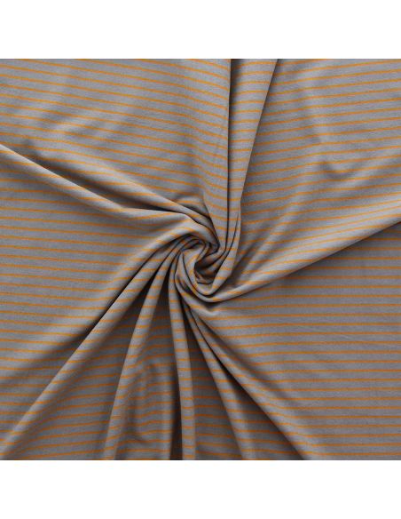 Tissu jersey gratté rayures fines - Gris et jaune foncé