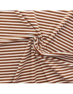Tissu jersey gratté rayures larges - Acajou et écru
