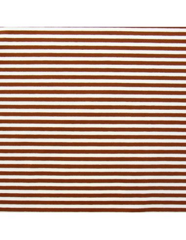Tissu jersey gratté rayures larges - Acajou et écru
