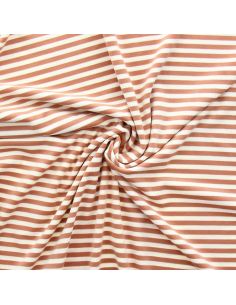Tissu jersey gratté rayures larges - Bois de rose et écru