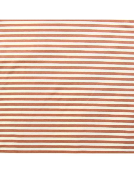 Tissu jersey gratté rayures larges - Bois de rose et écru