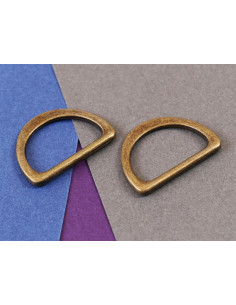 Set of 2 D-rings, 25 mm, antique brass