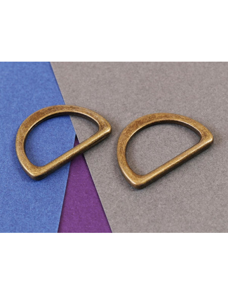 Set of 2 D-rings, 25 mm, antique brass