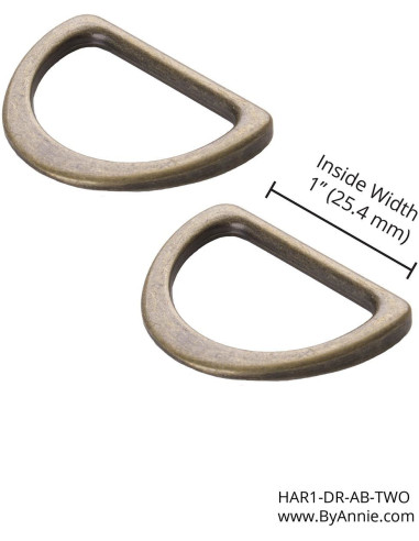Set of 2 D-rings, 25 mm, antique brass