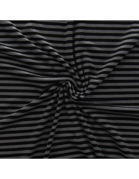 Tissu jersey gratté rayures larges - Gris et noir
