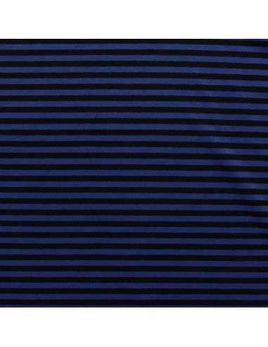 Tissu jersey gratté rayures larges - Bleu électrique et noir