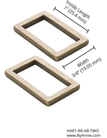 Set of 2 rectangular loops 19 x 25 mm antique brass