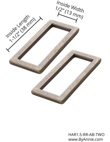 Set of 2 rectangular loops 13 x 38 mm antique brass