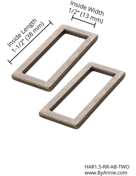 Set of 2 rectangular loops 13 x 38 mm antique brass