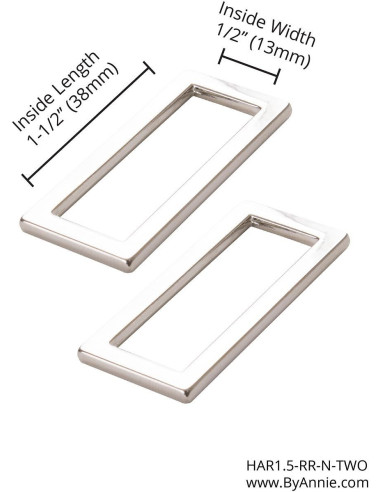 Set of 2 rectangular loops 13 x 38 mm silver