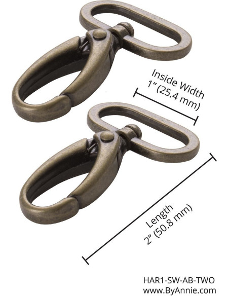 Set of 2 carabiners for 25 mm antique brass