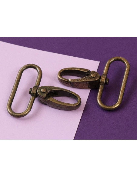 Set of 2 carabiners with 38 mm passage in antique brass