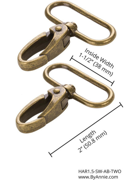 Set of 2 carabiners with 38 mm passage in antique brass