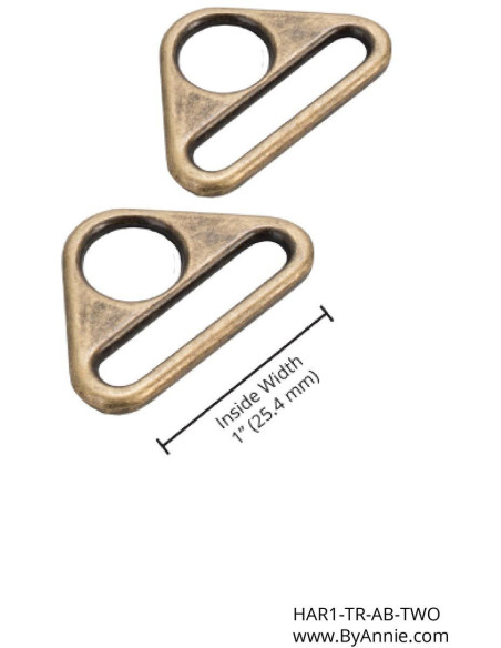 Set of 2 triangular rings, 25 mm, antique brass