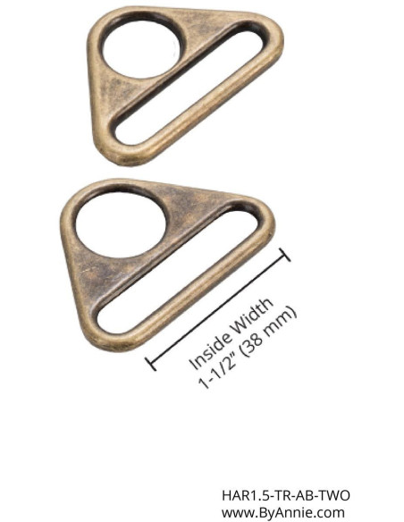 Set of 2 triangular rings, 38 mm, antique brass