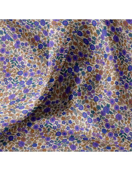 Tissu popeline de coton - Barbara violet et camel
