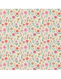Tissu popeline de coton - Maddy écru et rose 2