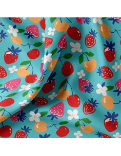 Tissu coton déperlant - Cijos bleu et rouge