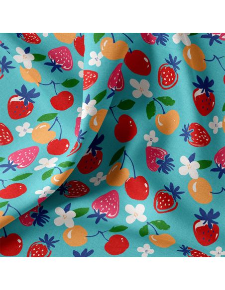 Tissu coton déperlant - Cijos bleu et rouge