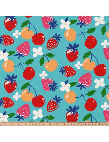Tissu coton déperlant - Cijos bleu et rouge