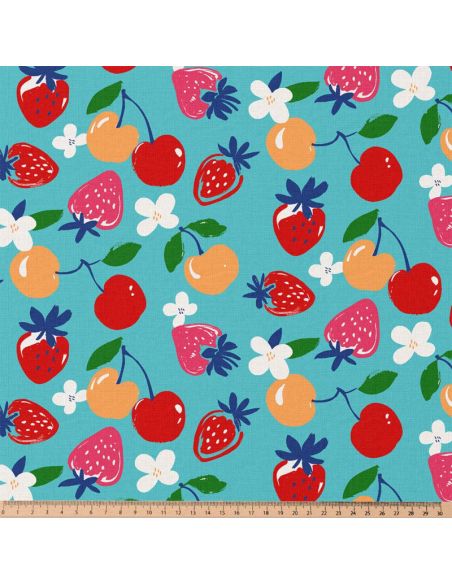 Tissu coton déperlant - Cijos bleu et rouge
