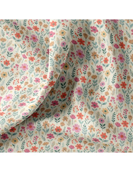 Tissu coton déperlant - Maddy écru et rose