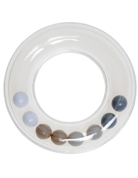 Transparent rattle ring with beads 63 mm - Gray
