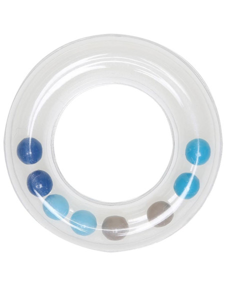 Transparent rattle ring with beads 63 mm - Blue