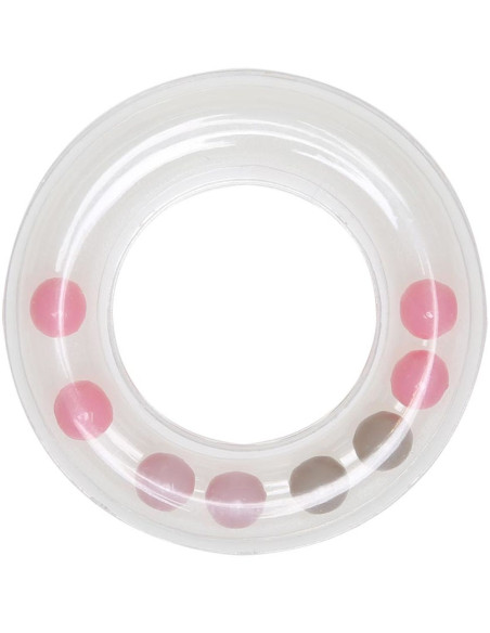 Transparent rattle ring with beads 63 mm - Pink