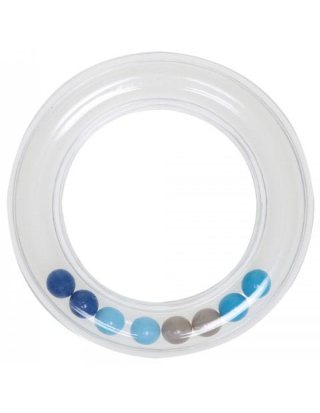 Transparent rattle ring with beads 80 mm - Blue