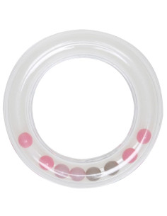 Transparent rattle ring with beads 80 mm - Pink