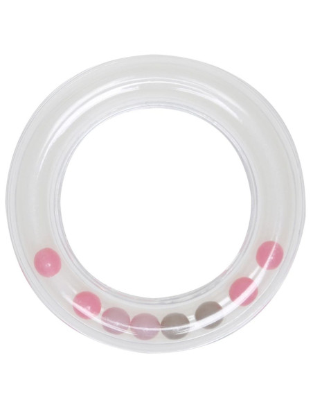 Transparent rattle ring with beads 80 mm - Pink