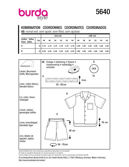 Patron de chemise et short - Burda 5640