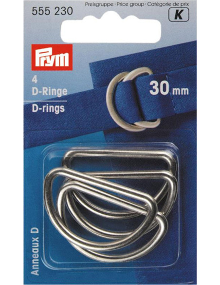 Box of 4 D-rings - Silver 30 mm