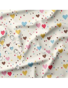 Tissu imperméable pour ciré - Tiamo écru et coeurs multicolore
