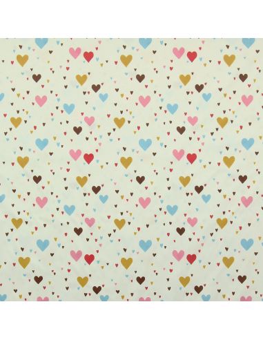 Tissu imperméable pour ciré - Tiamo écru et coeurs multicolore