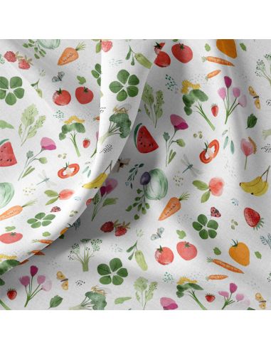 Tissu popeline de coton - Vitam blanc et rouge