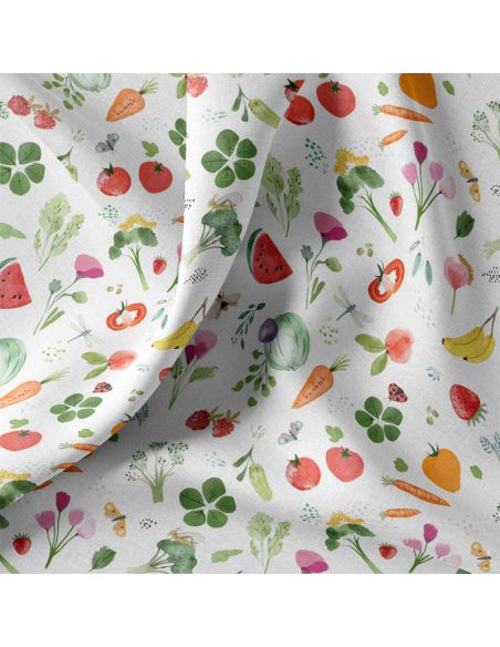 Tissu popeline de coton - Vitam blanc et rouge