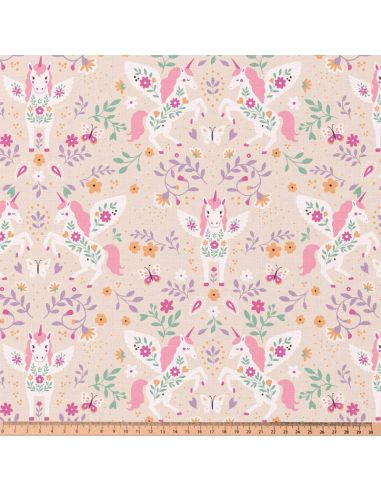 Tissu popeline de coton - Polly gris et rose