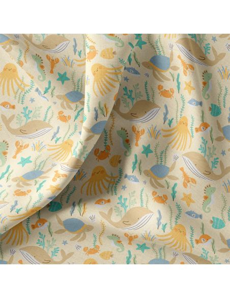 Tissu popeline de coton - Bubly jaune et bleu
