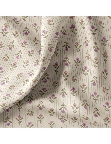 Tissu popeline de coton - Aesa écru et rose