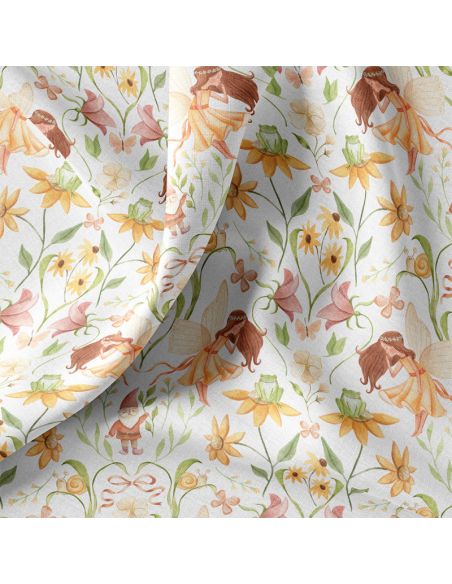 Tissu popeline de coton - Lulu blanc et jaune