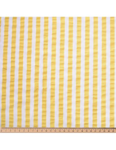 Tissu Seersucker à rayures larges - Blanc et jaune
