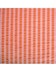 Tissu Seersucker à rayures larges - Rose et tangerine 2
