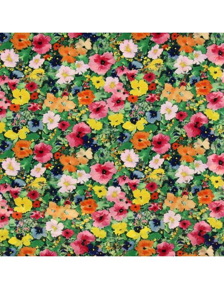 Tissu viscose fantaisie - Rebecca vert et rose
